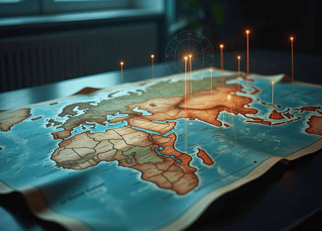 A map of the world on a table