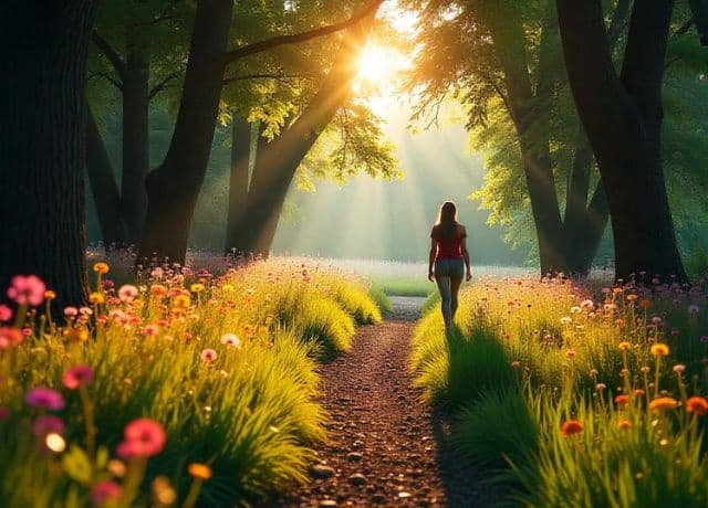 Girl walking around beautiful nature