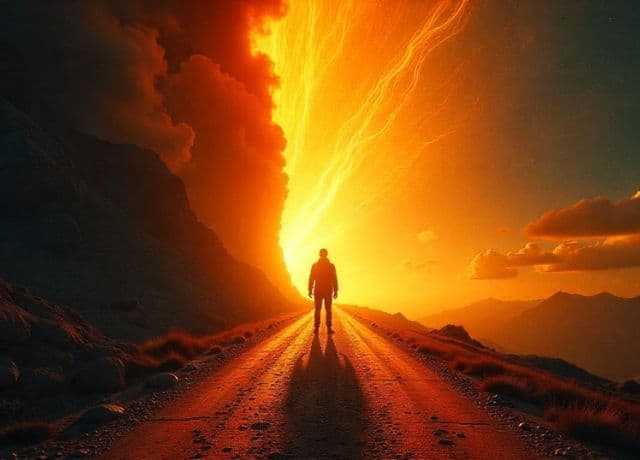 person standing at a roads and looking at the light.
